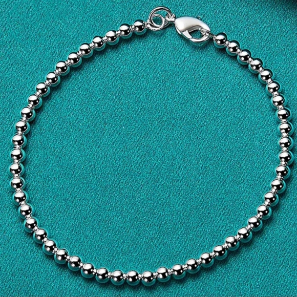 925 stamped Silver plated 4mm beaded ball bracelet - Picture 1 of 5